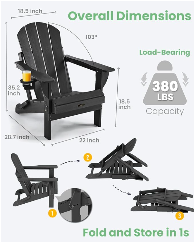 Folding Chair with Wood Texture Perfect for Patio