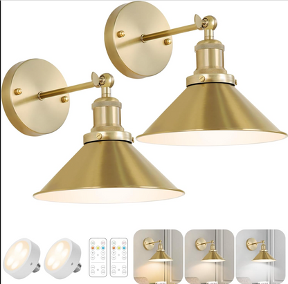 Gold Vintage Wireless Battery Operated Wall Sconces