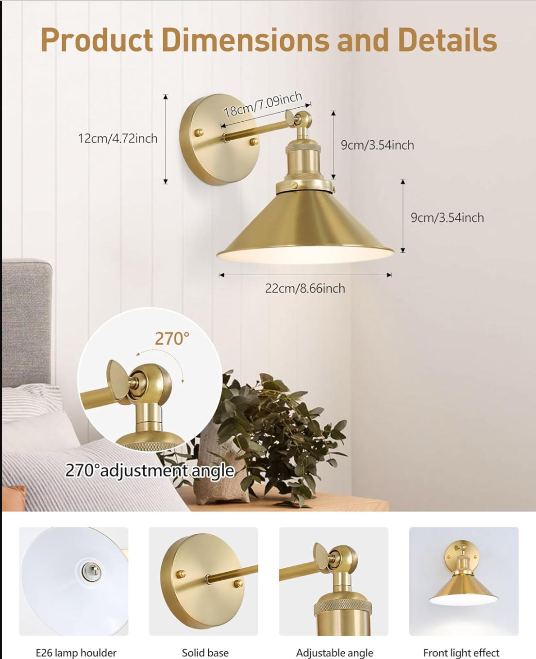 Gold Vintage Wireless Battery Operated Wall Sconces