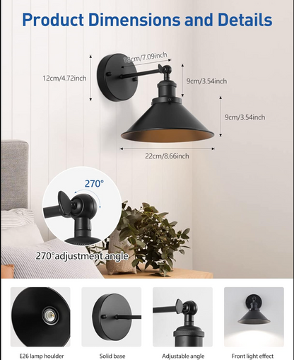 Black Vintage Wireless Battery Operated Wall Sconces